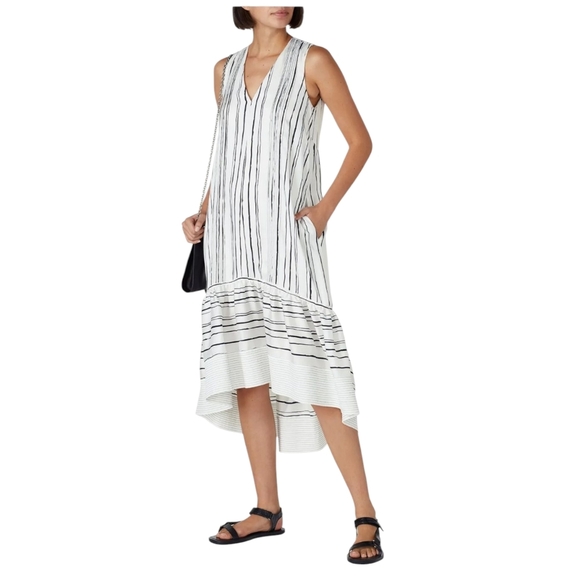 3.1 Phillip Lim High Low Painted Dress Lined Sleeveless Pockets $650 Size 4 - Picture 1 of 12